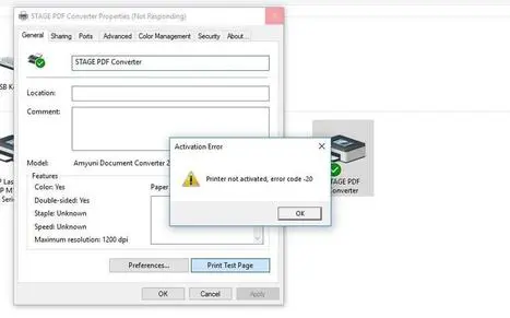 Printer not activated in QuickBooks message
