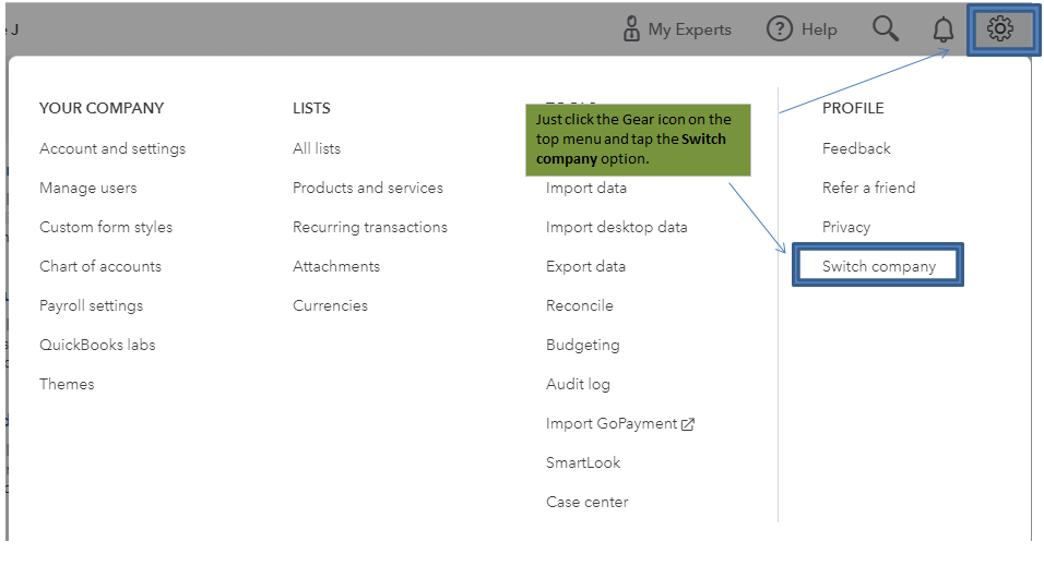 Switch Company for Multiple Companies in QBO